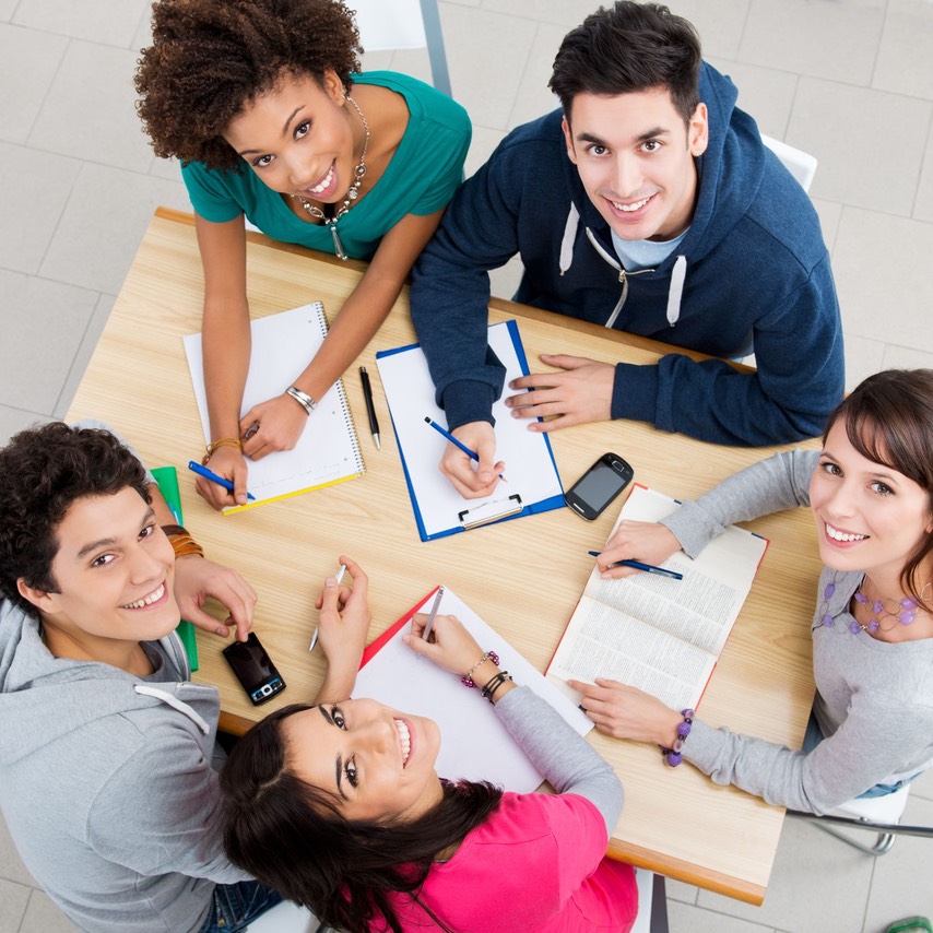 circle of students looking up