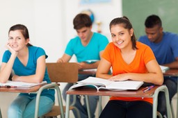 italian female student front of class